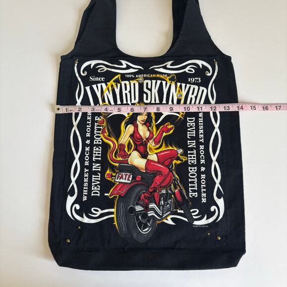 Via Penny Lane Reworked Apparel Lynyrd Skynyrd Rock & Roll Black Canvas Tote Bag - Picture 2 of 5